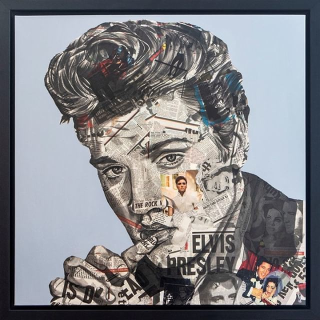 Elvis is in the building! The King lives on with this fabulous piece by <a href="/chess_art/">Chess Art</a>, made from mixed media and clippings of newspaper articles about the legend himself, this piece is not to be missed!

#artoftheday #gallery #paint #modernart #instaart #cr… ift.tt/2YKa5Vp
