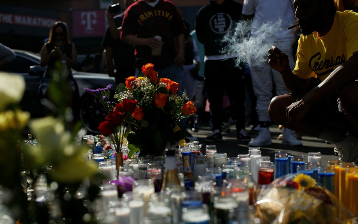 In front of Nipsey Hussle's Marathon Clothing store.