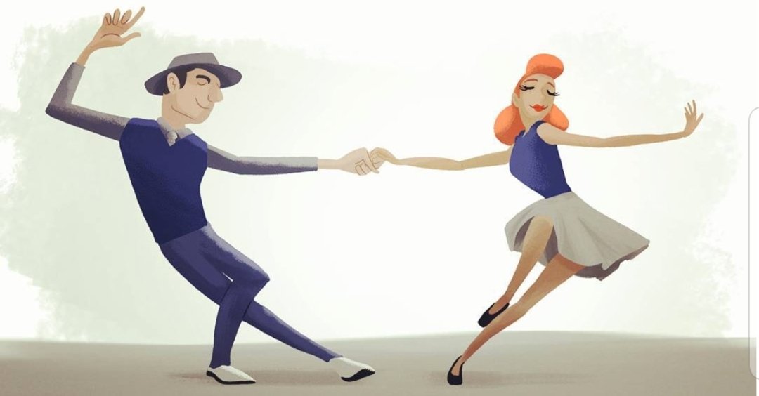 WVUSwingDance's tweet photo. Come join us this Thursday at 8 to learn some lindy hop! Born in Harlem, New York City in 1928, popular in the swing era of the 1930s &amp; 1940s, now coming to you here in the Agricultural Science Building! 
 
Photo: a cartoon of potentially future you if you come dance with us! https://t.co/E8AmsthANM
