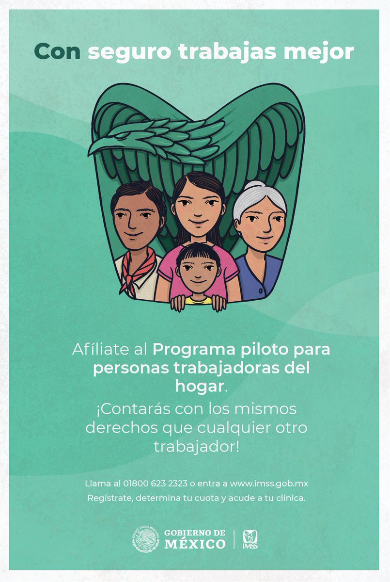 IMSSQueretaro's tweet photo. Te invitamos a conocer el Programa Piloto de Personas #TrabajadorasDelHogar  #ConSeguroTrabajasMejor 

Regístrate, determina tu cuota y acude a tu clínica.

No olvides ingresar a ➡️ https://t.co/LT4NuCP9tO https://t.co/US7hmwdr8e