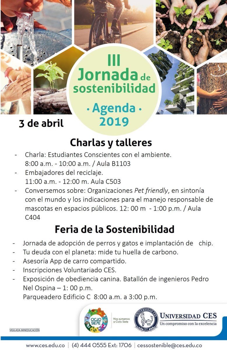 UniversidadCES's tweet photo. #CESSostenible Desde ya te invitamos a programarte con las diferentes actividades que estaremos realizando el día de mañana en el marco de la #JornadaSostenibilidad de @ciclo_siete ¡Anímate a participar! https://t.co/ZZN02S9RcW