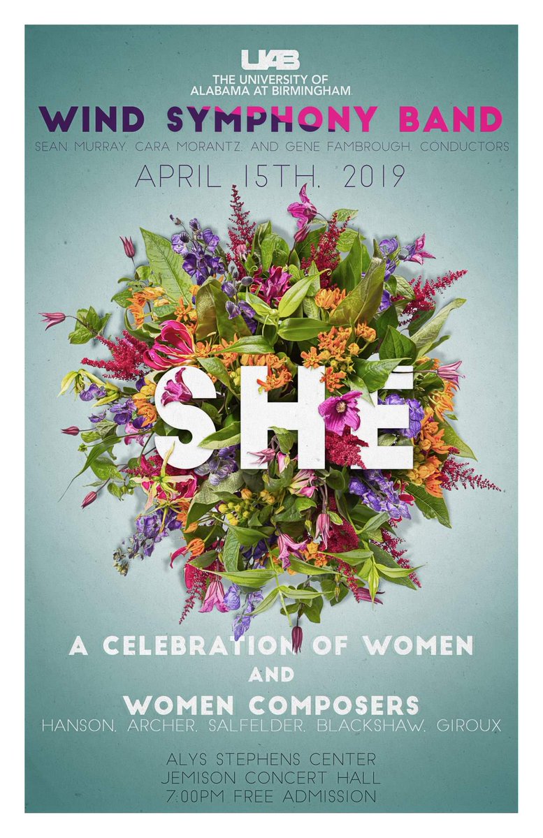 Make sure to come out to the Alys-Stephens Center on April 15th to hear the UAB Symphony Band and Wind Symphony in concert! 🎶