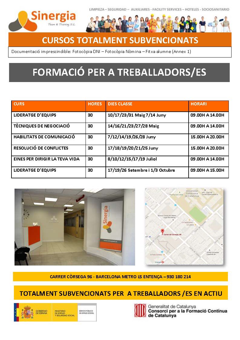SinergiaTT's tweet image. #conforcat @fpo_continua 
#cursos #subvencionats 100%
#gratuits per a #treballadors
#lideratge #comunicació #habilitats #einesperalavida
#maig #juny #juliol #setembre #2019
#Inscriu-te #Barcelona