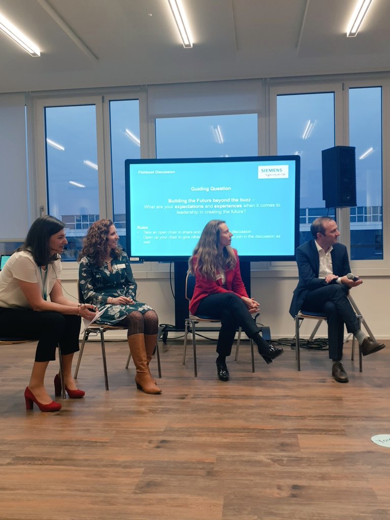 gd_women's tweet photo. Our first two guests enter the fishbowl panel with their insights! Very inspiring to hear about their experiences and career 😊 #GDWxSiemens #GDWinCH What other questions/ideas are on your mind? https://t.co/KOPgW0JUZY