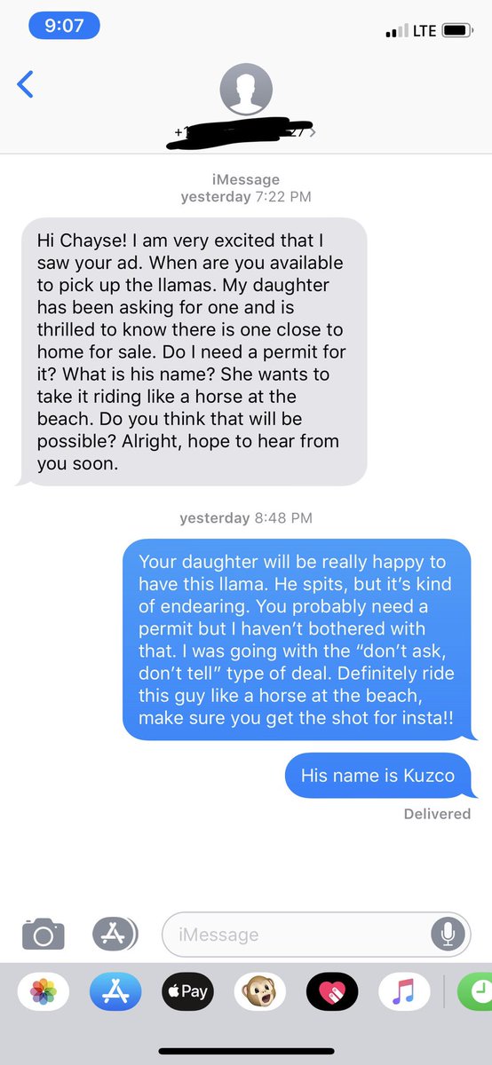 chaysekylie's tweet photo. For April fools this year, my mom put an ad online that I was selling llamas. Here are 4 of the 17 texts that I got https://t.co/u9K3XHiUNj