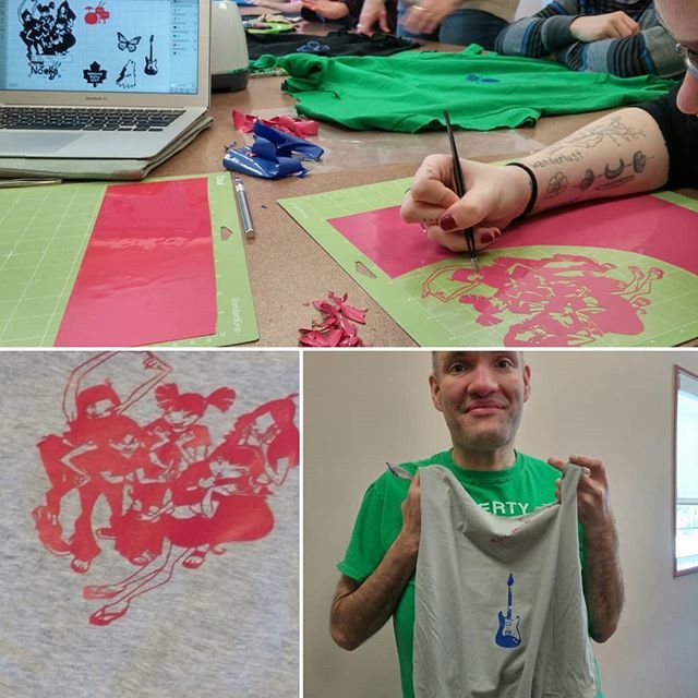 haliburtonmakes's tweet photo. Last Friday @haliburtoncpl's Minden branch we had loads of fun with #communitylivinghaliburtoncounty. We used our Cricut maker, heat transfer vinyl and made no-sew bags out of old t-shirts!

#communityofmaking #librarymakerspace #digitalLiteracy #cricutm… https://t.co/K06DwrnRQ5 https://t.co/kg32KQ3w4i