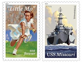 USPSARuiz's tweet photo. Fun Fact: When #MaureenConnollyBrinker was 11, she was dubbed #LittleMo by a #SanDiego sportswriter, who compared the power of her forehand &amp; backhand to the firepower of the USS Missouri known as Big Mo. Only 3 weeks till the #LittleMoStamp dedication on 4/23/19 in #Dallas @SMU. https://t.co/nHmCG4d9Qv
