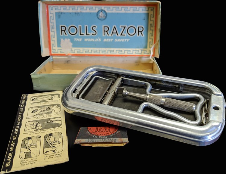 Rolls Royce?
This is a Rolls Razor! Incredible piece of hardware. This thing is solid. Each lid (top and bottom) acts as a strop and as a hone. With the blade contained in the box-handle, a gear system pushes,pulls,and flips the blade to hone and strop. Amazing little setup!