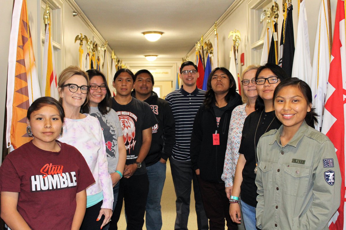BureauIndianEdu's tweet photo. @BureauIndianEdu was happy to host students from #RiversideIndianSchool in Anadarko, Okla. who participated in the @CloseUp_DC program. The students spoke to BIE senior leaders, visited the #HallofTribalNations and saw the D.C. skyline from the #DOI rooftop. https://t.co/gq2gLgpwwj