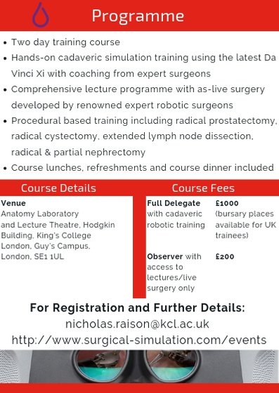 Nicholas Raison (@nicholasraison) on Twitter photo We have some spaces that have just become available for the TUF cadaveric robotic surgery course- 2 days of cadaveric training on Da Vinci Xi and lectures from expert robotic surgeons: message me for details <a href="/prokarurol/">Prof. Prokar Dasgupta OBE</a> <a href="/kahmed198/">Kamran Ahmed</a> <a href="/TUF_tweets/">TheUrologyFoundation</a> <a href="/GuysUrology/">Guy's Urology News</a> We have some spaces that have just become available for the TUF cadaveric robotic surgery course- 2 days of cadaveric training on Da Vinci Xi and lectures from expert robotic surgeons: message me for details <a href="/prokarurol/">Prof. Prokar Dasgupta OBE</a> <a href="/kahmed198/">Kamran Ahmed</a> <a href="/TUF_tweets/">TheUrologyFoundation</a> <a href="/GuysUrology/">Guy's Urology News</a>