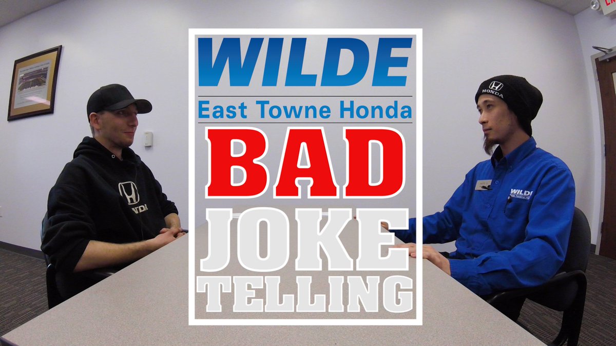 WildeETHonda's tweet image. Part 1 drops tomorrow, get ready to laugh! #LaughAtWorkWeek #BadJokes

#Laughter #Funny #Honda #Jokes #Joking #Fun #JokesForDays #laughing #happy #Wild #Wilde #Haha #Happy #BadJokeTelling #Challenge