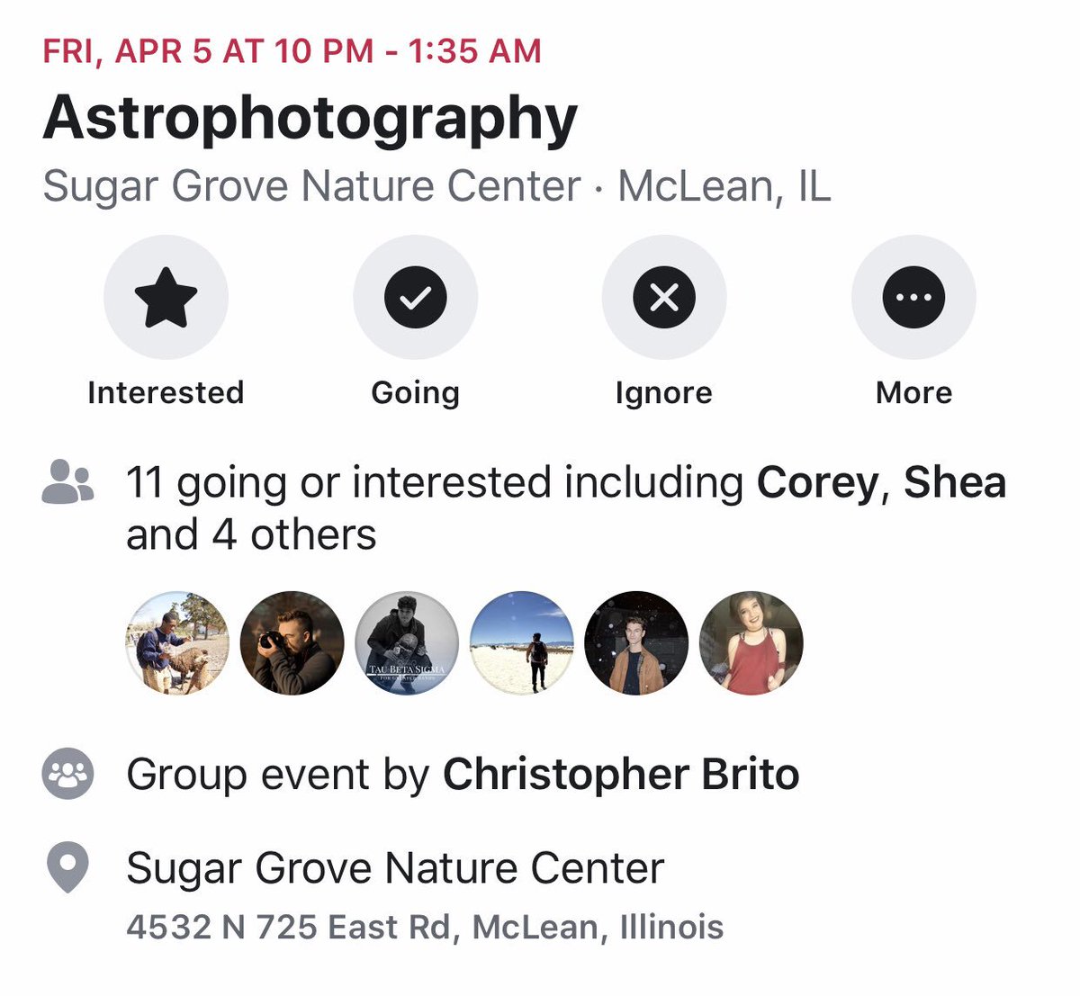 Our Astrophotography Demo is happening this Friday! Join us for a night of photographing the stars. 🌌

We will be meeting at the circle drive at 9:00PM. The sign up sheet is located on our Facebook group page.

Hope to see you there!