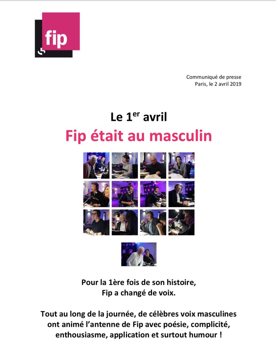 gaelhamayon's tweet photo. ✌🏽@fipradio a changé de voix ! Lundi 1er avril, tout au long de la journée, de célèbres voix masculines ont animé l’antenne de Fip avec complicité, enthousiasme, application et humour 😅 Réécoutez les... 👉🏽 https://t.co/Z4nsZINLXu https://t.co/PkkR1Etnzn