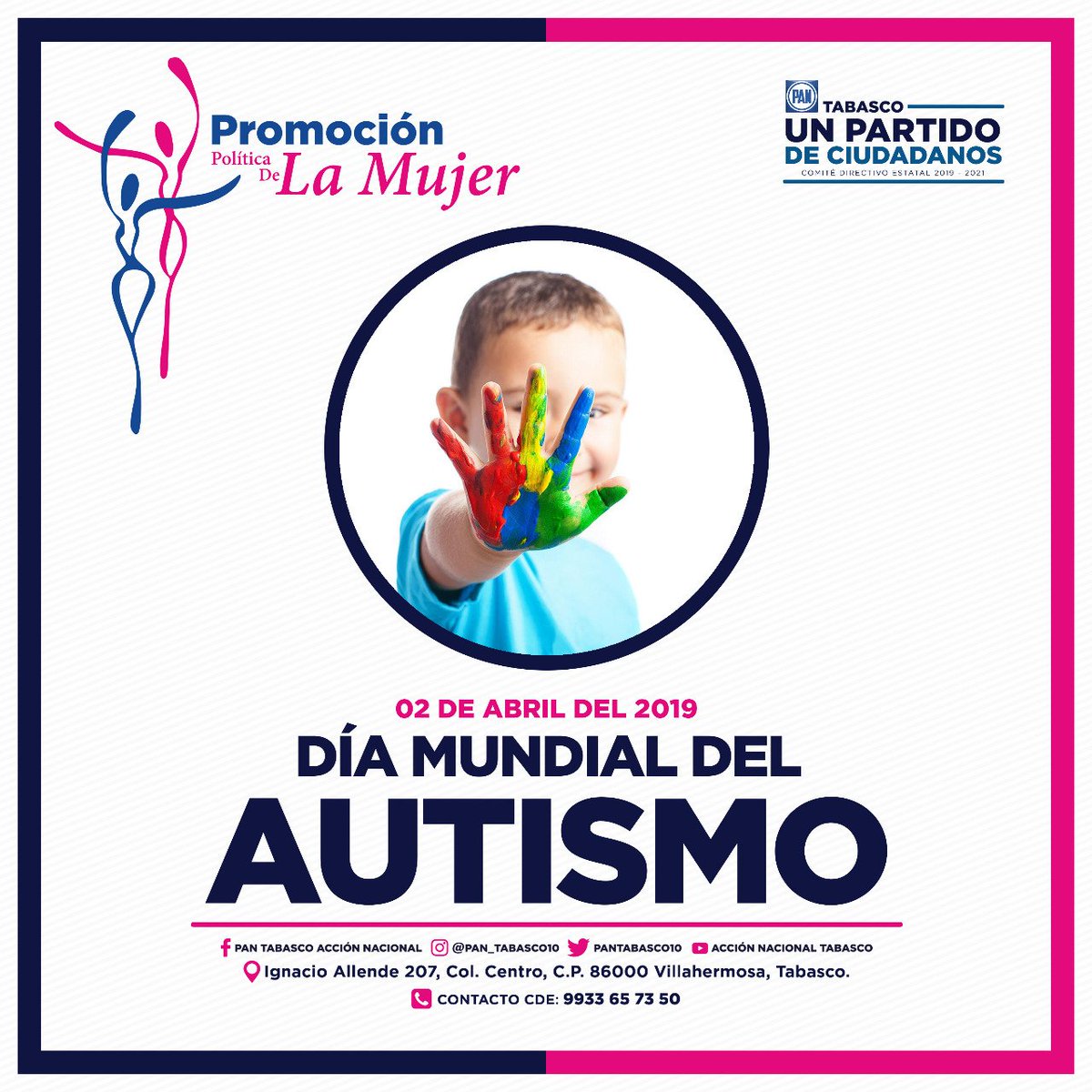 PromocionMujer's tweet photo. Rompamos juntos barreras por el autismo, hagamos una sociedad  accesible.  #DiaMundialAutismo 💙 #PPMTabasco @AccionNacional @PPMZacatecas @PPMCoah @PPM_SanLuis @PPMNLMX @jalisco_ppm @IdaniaUP @Jemima_Alonzo @maricarmen_gma @marissaperea @AleeCerino @AlexHDAJ @IrisGeorginaRC https://t.co/DKujMZQx2n