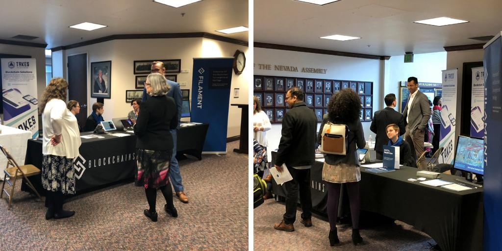 BlockchainsInc's tweet photo. We're here at #NVBlockchainDay at the Legislature until 3pm! Make sure to drop by and say hi. Let's talk #blockchain technology, innovation &amp; more. #NVLeg https://t.co/nqdA5hUz7f