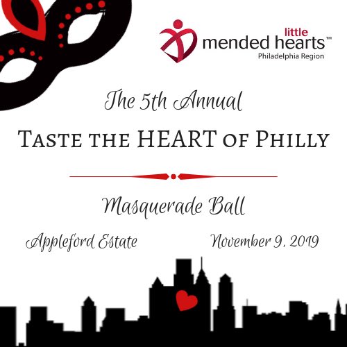 MLHPhilly's tweet photo. Save the Date for Mended Little Hearts Philadelphia Region’s 5th annual gala, Taste the HEART of Philly on Saturday, November 9, 2019 #mlhphilly #CHDawareness #rememberourhearts #rockyourscar #1in110 https://t.co/Gog1JmaqSs