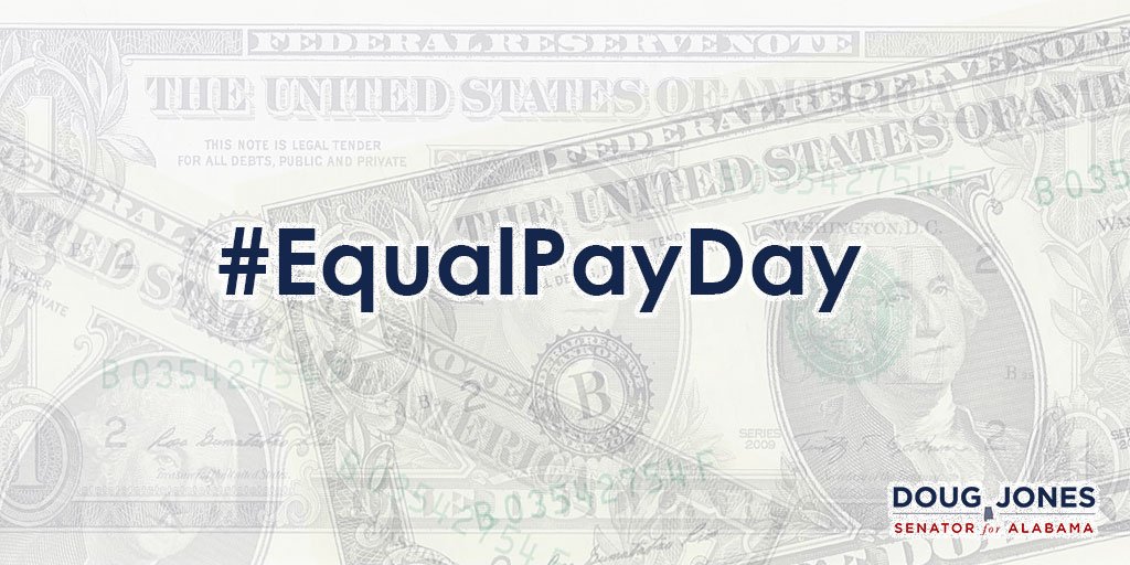 SenDougJones's tweet image. Women on average are paid 80¢ for every $1 paid to a man, and that the gap is even larger for women of color. If it is the same work, it should be the same pay—period. #EqualPayDay