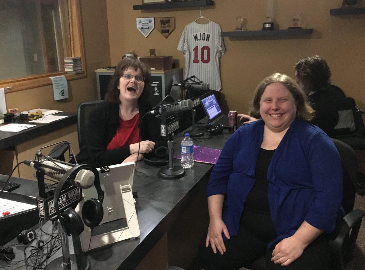 OppServ's tweet photo. Thanks for having us on-air today, @WJON_News! Jenny, pictured with host Kelly Cordes, had a great time sharing her journey to employment. Way to go, Jenny!! https://t.co/VMJ3mgJUBL