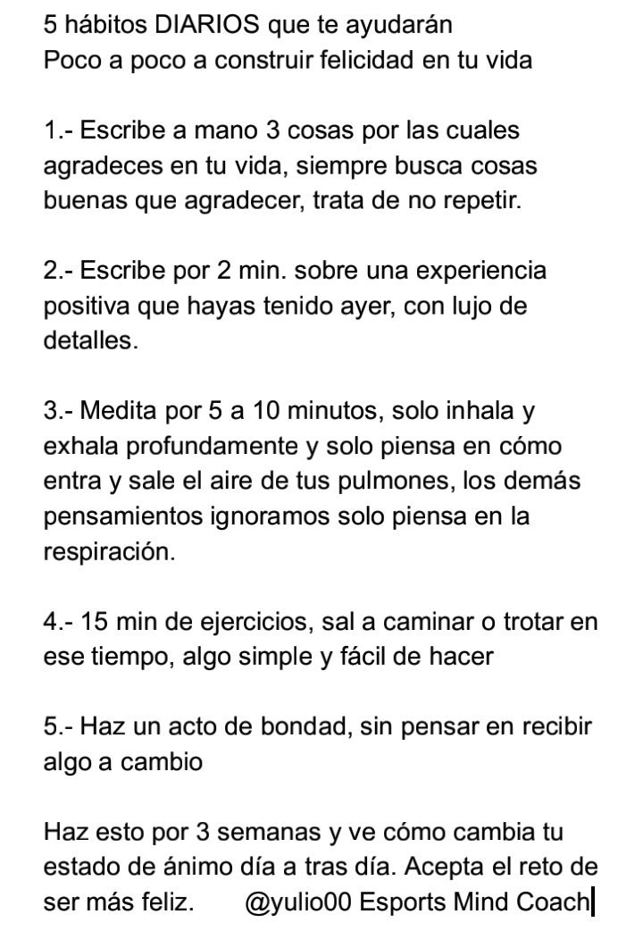yulio00's tweet photo. @werevertumorro Hay mucha gente enferma de ego y nunca nos dieron una formación correcta sobre la inteligencia emocional y como trabajar en nuestra mente. Lo único que podemos procurar es trabajar en nuestra salud mental y procurar ser más felices cada día. Esto me ha ayudado y lo enseño siempre https://t.co/Uiuvhk9A6d