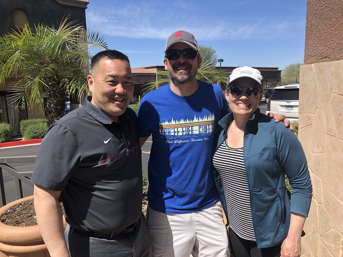pat_chun's tweet photo. In Phoenix visiting some Cougs. Thanks to Scott and Jenny Stone of Spokane for giving me a “Go Cougs!” and saying hello. Two teachers on a well-deserved Spring Break. Thx for serving and impacting so many kids in your community! #GoCougs https://t.co/CqMkNrNSQD