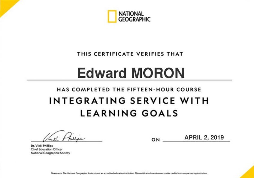 edwardchakana's tweet photo. Un pasito más... Curso de "Integración del Servicio con los objetivos de Aprendizaje" de National Geographic. Experiencia enriquecedora la de formar parte de una comunidad global de educadores con mentalidad exploradora. #NatGeoServiceLearning #NoSoyProfesor #MeEncantaEducar https://t.co/9dAJpU8S9w