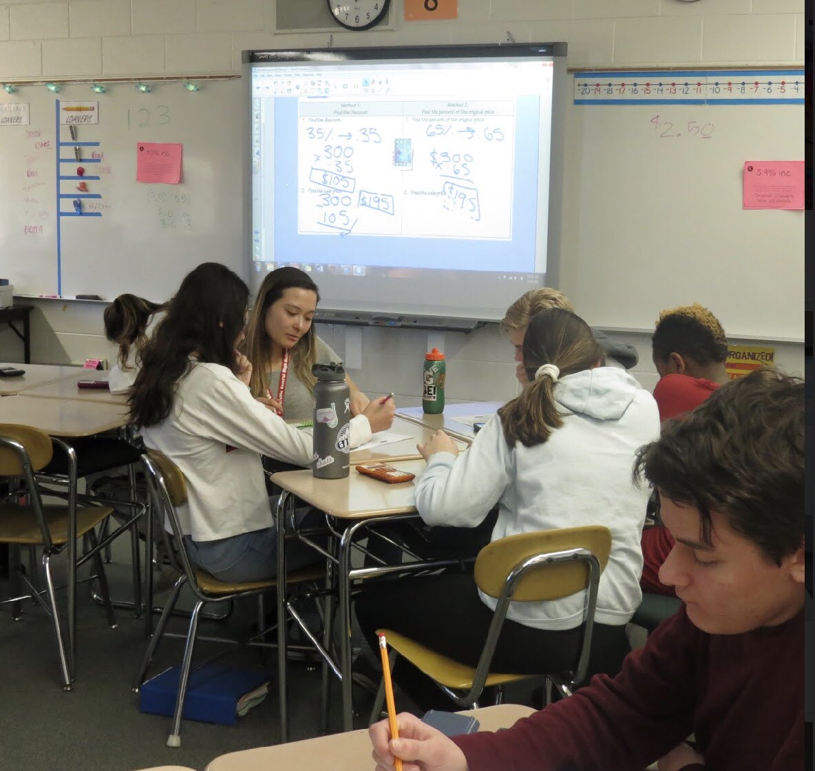 NCHSteaching2's tweet photo. Ms. Kim was able to help her students learn how to find sale and discount prices! She is working with cooperating teacher Mrs. Lichtenberg from @LJHSLancers #inspire203 https://t.co/tOf0FQr5Zm