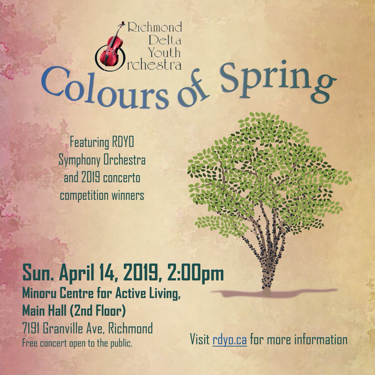 RDYOrchestra's tweet photo. Join us on Sun. April 14 for "Colours of Spring" at the Minoru Centre for Active Living, featuring our Symphony Orchestra and concerto competition winners. https://t.co/mScrGC9Apx #RichmondBC #DeltaBC #Orchestra #RDYO #ArtsandCulture #YouthOrchestra #FamilyEntertainment https://t.co/aBQAADSCgz