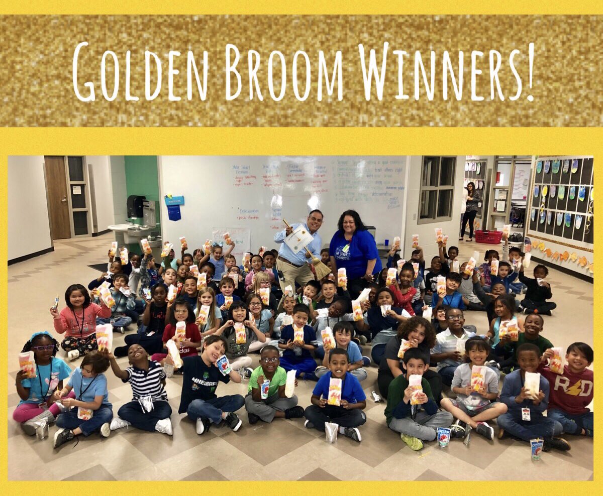 Our firsties won the first #GoldenBroomAward! They kept the pod area and classrooms clean the whole month of March! #Popcornparty #ShineStallionsShine @JSES_Stallions @FWesprincipal