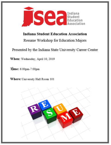 ISUISEA's tweet photo. Need help with creating a resume that highlights all of your teaching experience? Come to our workshop on April 10th from 6-7pm! https://t.co/6GmaPWqHTj