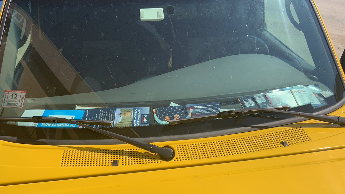 flemsace's tweet photo. In honor of Election Day in Wisconsin, just want to flag that @YoKinsman still has all of her 2018 GOTV Lit sitting on the dashboard of her car. Go vote, Wisconsin. Free her of this burden. #WiPersist https://t.co/7nHYiarxep