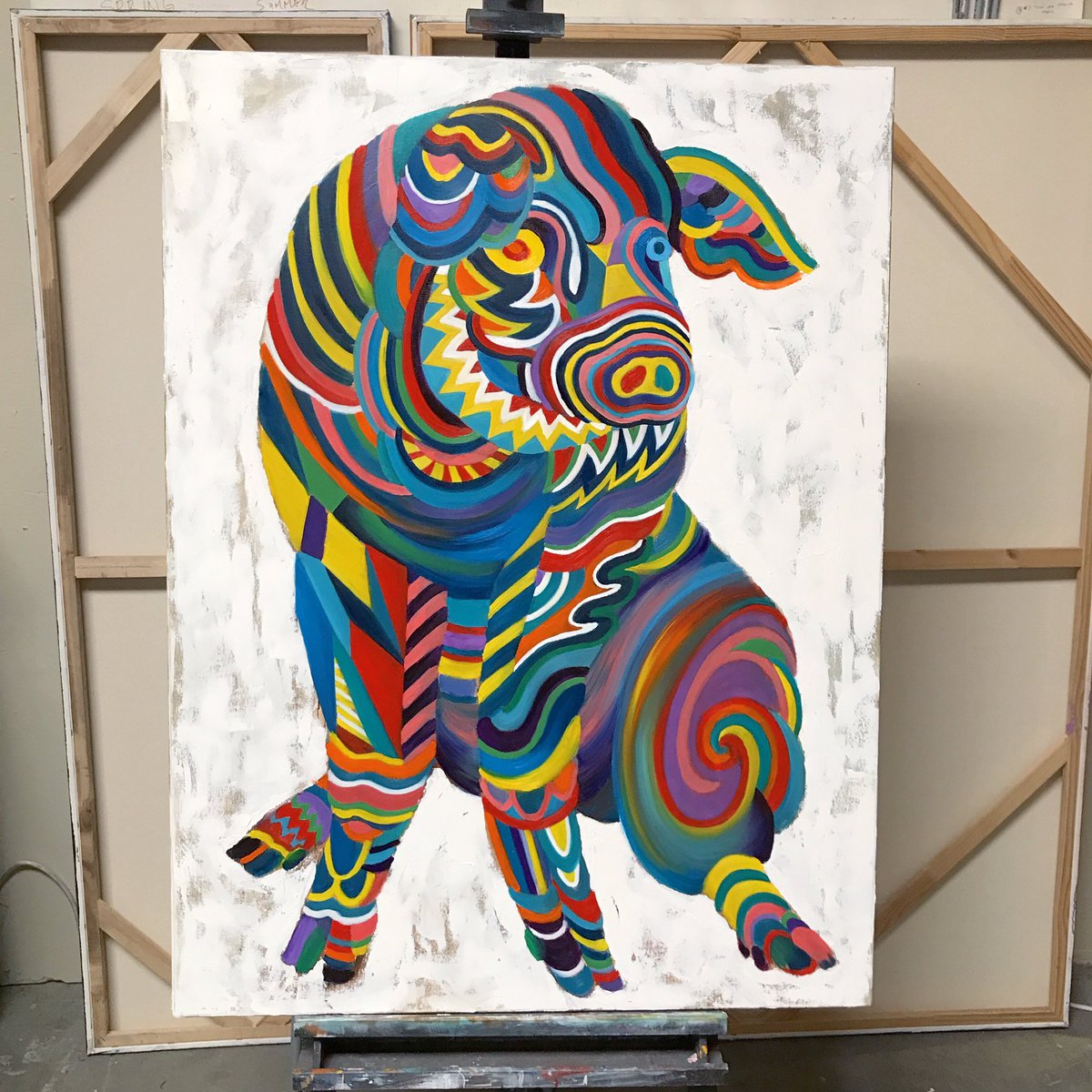 AmazuApparel's tweet photo. I think he’s done!! 🐷 🐷 #art #Amazu #pigpainting #oilpainting #pigs #colors #rainbow #animals https://t.co/ETLT8h8t53