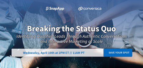 MyConversica's tweet photo. The role of #marketers is changing quickly. Are you ready? Join us and @Snap_App on Wednesday, April 10, for a free webinar as we dive into the benefits of #conversationalAI assistants. https://t.co/HxIYSgNl8O https://t.co/KiOdKqfMSn