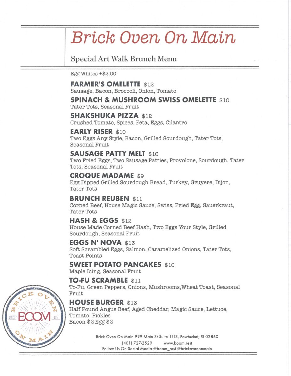 boom_rest's tweet photo. Check out our special menu for brunch for the Art Walk this Sunday! https://t.co/GjTfDqMbHs
