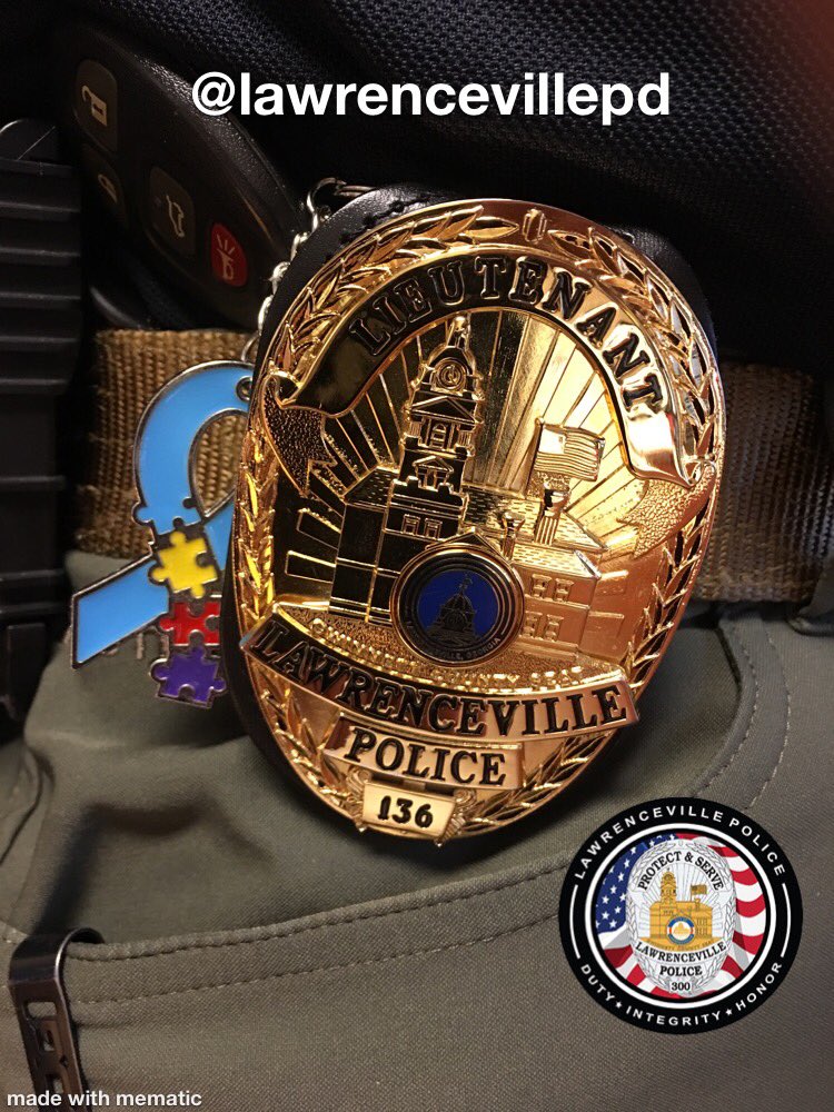 LawrencevillePD's tweet photo. The whole month of April is National Autism Awareness Month.  Today is World Autism Awareness Day.  Many people wear blue today to show their support.  We are aware. https://t.co/sVAh64UVgp