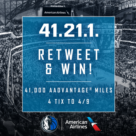 Dallas Mavericks (@dallasmavs) on Twitter photo #MFFLs in honor of <a href="/swish41/">Dirk Nowitzki</a>’s historic 21st season <a href="/AmericanAir/">americanair</a> is giving away 41,000 AAdvantage® Miles & 4 of their tix for the final home game! To enter: Follow <a href="/dallasmavs/">Dallas Mavericks</a> & RT this post 4 ur chance to win! Rules: Mavs.com/AA. #MFFLs in honor of <a href="/swish41/">Dirk Nowitzki</a>’s historic 21st season <a href="/AmericanAir/">americanair</a> is giving away 41,000 AAdvantage® Miles & 4 of their tix for the final home game! To enter: Follow <a href="/dallasmavs/">Dallas Mavericks</a> & RT this post 4 ur chance to win! Rules: Mavs.com/AA.