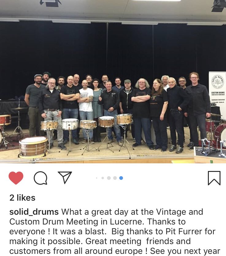 dalehauskins's tweet photo. I’m jealous of kind #Swiss people I’ve met at #NAMM California, Andreas Hinz #SolidDrums &amp; Paul Agner #Agnerdrumsticks hanging out with missed friend,ol’ bandmate Pit Furrer at his Vintage Custom Drum Meeting in #Lucerne. #vintagedrums  #Schlagzeug #drums #customdrums  #Progrock https://t.co/lBxnBCuMWb