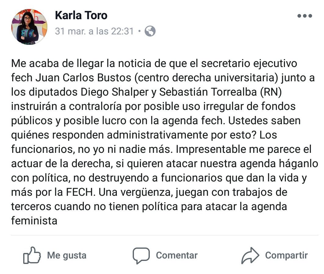 PipeAllendeM's tweet photo. La derecha es miserable en toda esfera en la que participan. Acá la presi de la FECH @karlatoroi cuenta la canallada que pretende llevar a cabo la derecha. https://t.co/jo1OxUvxuA