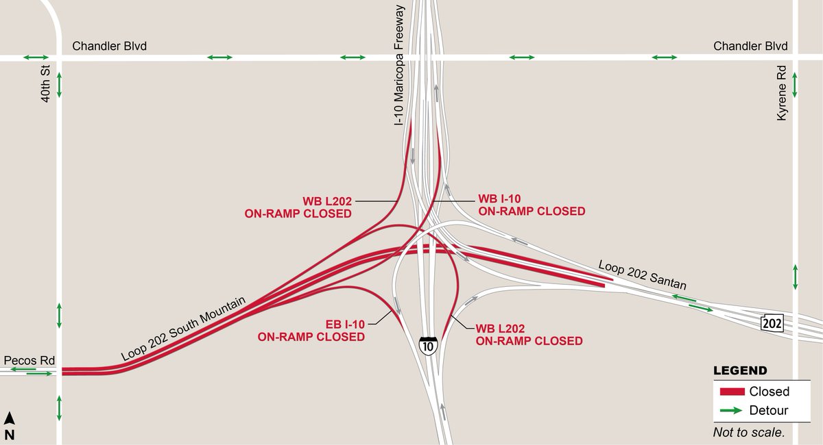 ArizonaDOT's tweet photo. Reminder! Pecos Road will be closed this weekend between 40th Street and the Interstate 10/Loop 202 (Santan Freeway) interchange as construction continues on the Loop 202 South Mountain Freeway: https://t.co/iib5ARZPjw https://t.co/Lx0RQsvaOp