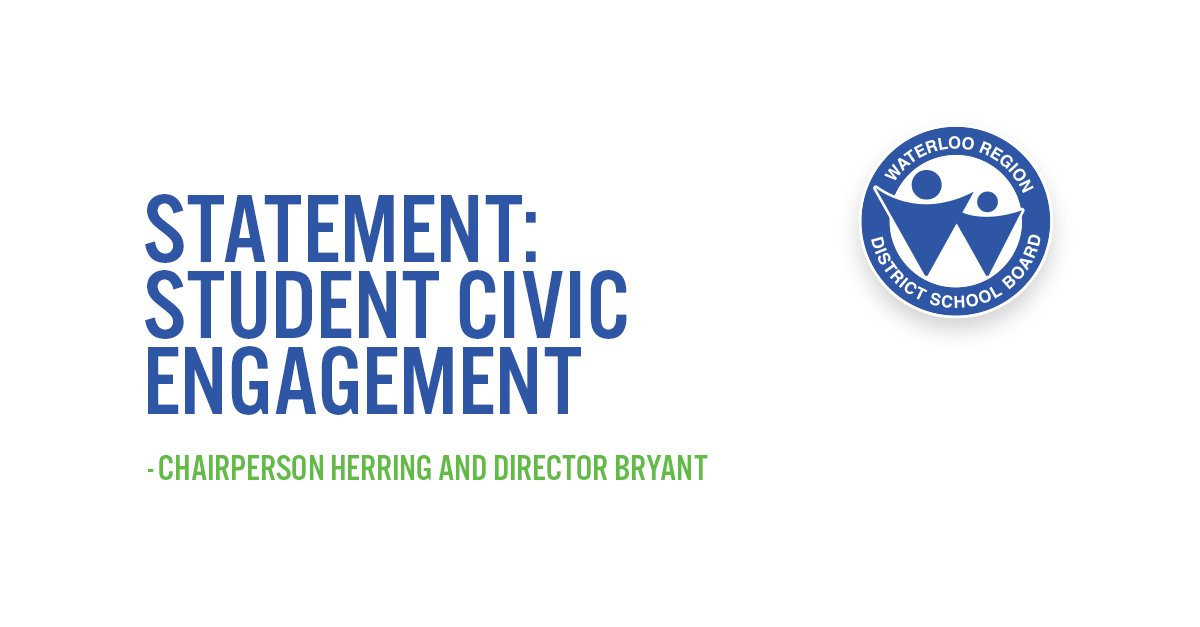 To help raise awareness regarding the recent concerns relating to issues that impact education and student protests, please read a joint statement from #WRDSB Chairperson <a href="/CambridgeJayne/">Jayne Herring</a> and Director John Bryant. #onted

STATEMENT: bit.ly/2HSXYQP