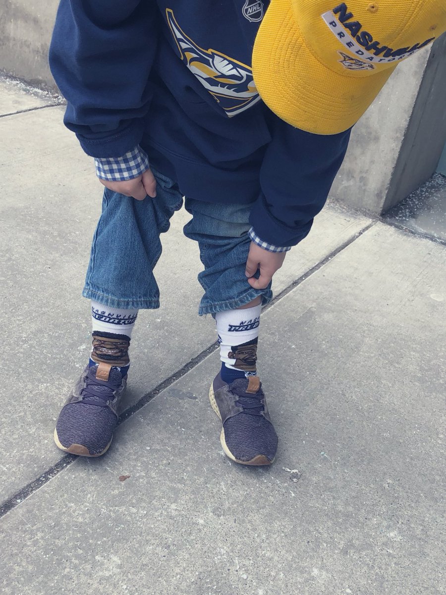 allson12's tweet photo. This kid is so excited for his 8th birthday gift. It’s no Nashville, but road trip to @BuffaloSabres to see @PredsNHL seemed to work. These @PKSubban1 socks helped! #smashville #bensbirthday https://t.co/OSPQHwAtxl