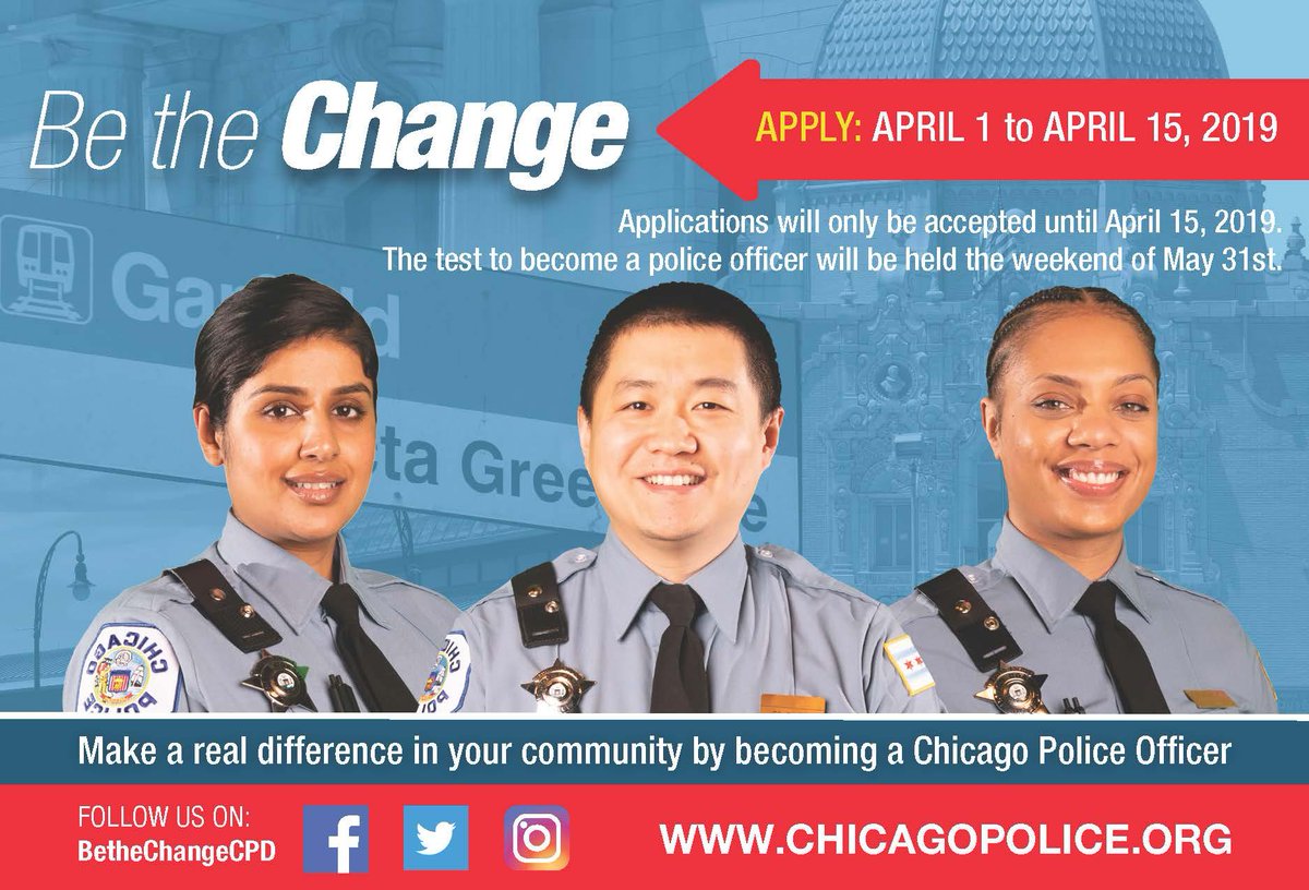 Apply to become a Chicago Police Officer through April 15.
bit.ly/2zR2uaQ
