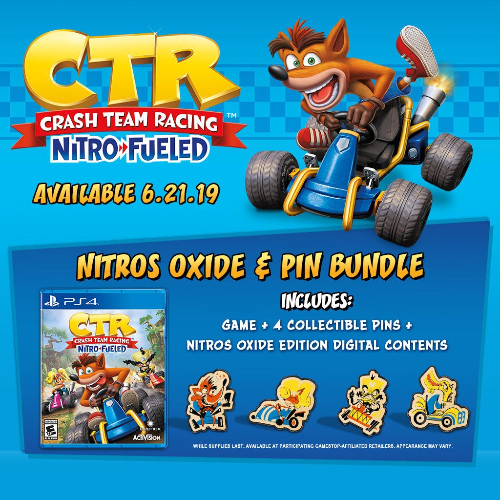 GameStop on Twitter: "Put the pedal to the literal metal and receive 4 collectible pins with the #CrashTeamRacing Nitros Oxide &amp; Pin Bundle, exclusively at GameStop https://t.co/ZBSvgD36f5" / Twitter