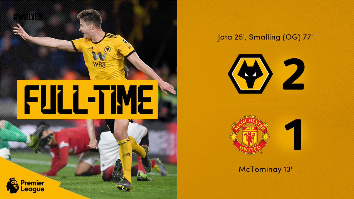 FT | #WOL 2-1 #MUN 

GET IN! Fantastic turnaround from Wolves, who complete their second win over <a href="/ManUtd/">Manchester United</a> in 2019!
 
#WOLMUN