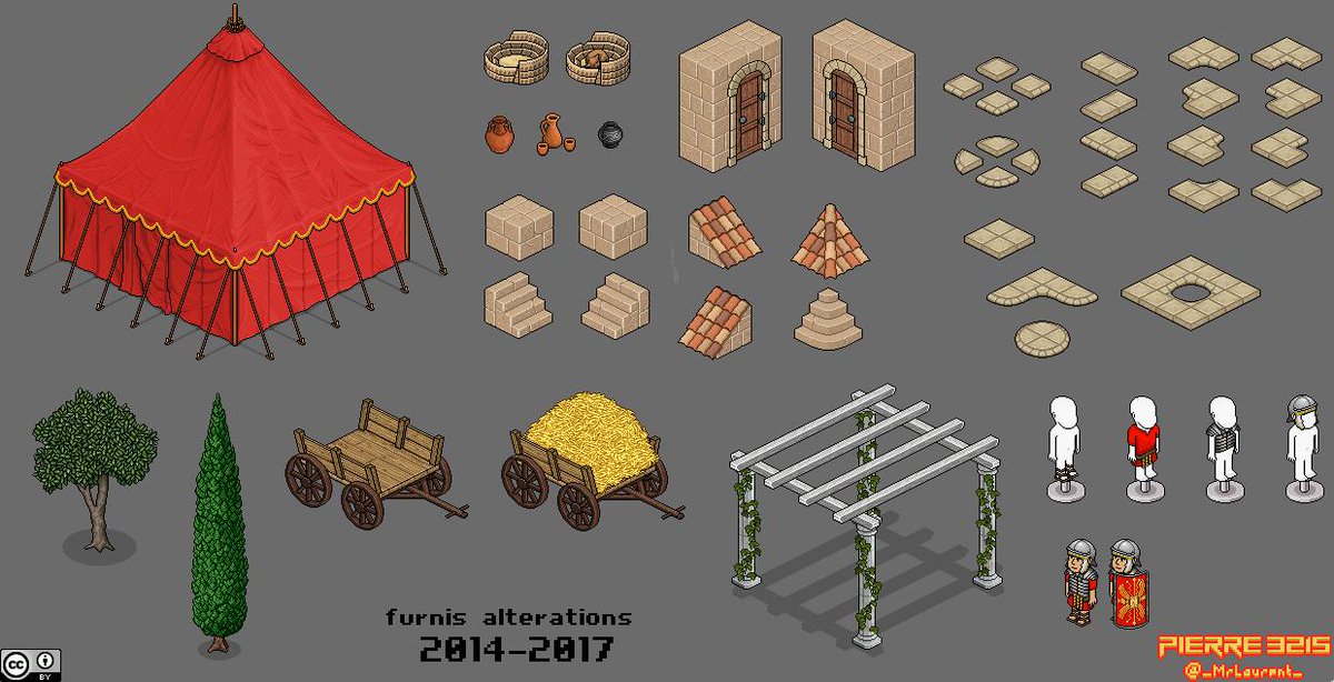 I'm seeing all the new codes for greek furnis, so before they came out I'm posting some <a href="/Habbo/">Habbo</a> furni's alterations I did back in 2014 to 2017 (really proud of the  black tin pot, the coliseum nest and the tiles 😃).