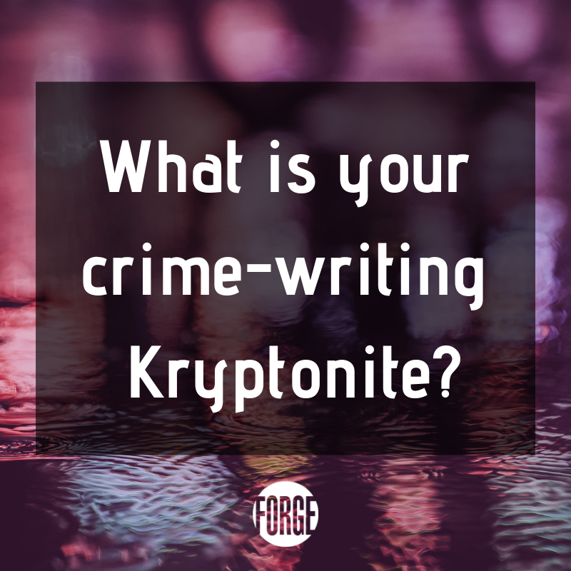 ForgeReads's tweet photo. One last question for the latecomer!
#ForgeCrimeChat

What's your crime-writing kryptonite? The thing that's hardest for you to write...or...hardest for your to resist as a reader?

@HankPRyan, @RachelHowzell, @goldman_matthew, @ChetTheDog, @SL_Smith_ https://t.co/7dCXlnnquO