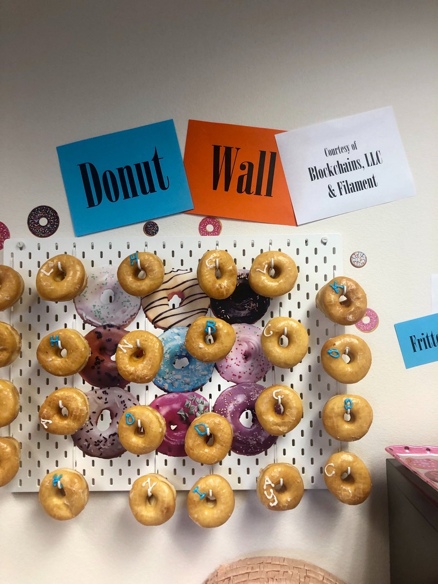 FilamentHQ's tweet photo. A cherished tradition from #NVLeg, thanks to @SteveYeagerNV! The #FilamentHQ team poses in front of the donut wall for #NVBlockchainDay, hosted by @NevadaTechAsso! https://t.co/7Zm8Zfde2P