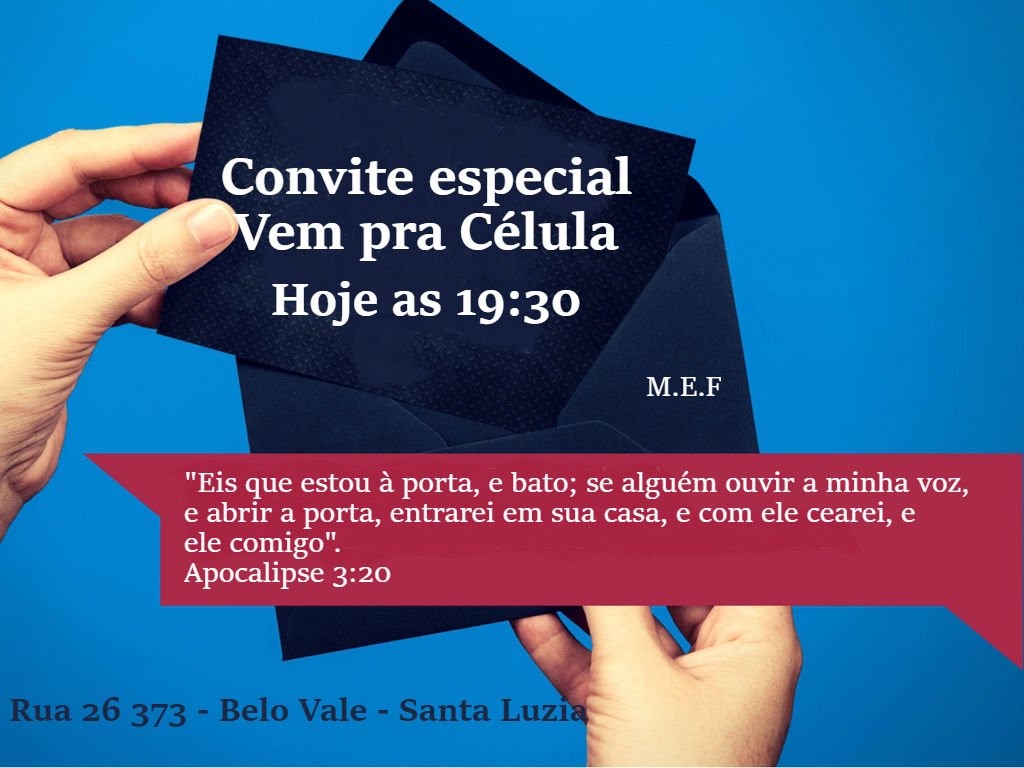 MefMinisterio's tweet photo. Você não pode perder! #celulasmef #cultomef https://t.co/uQ8tvhI0Ru