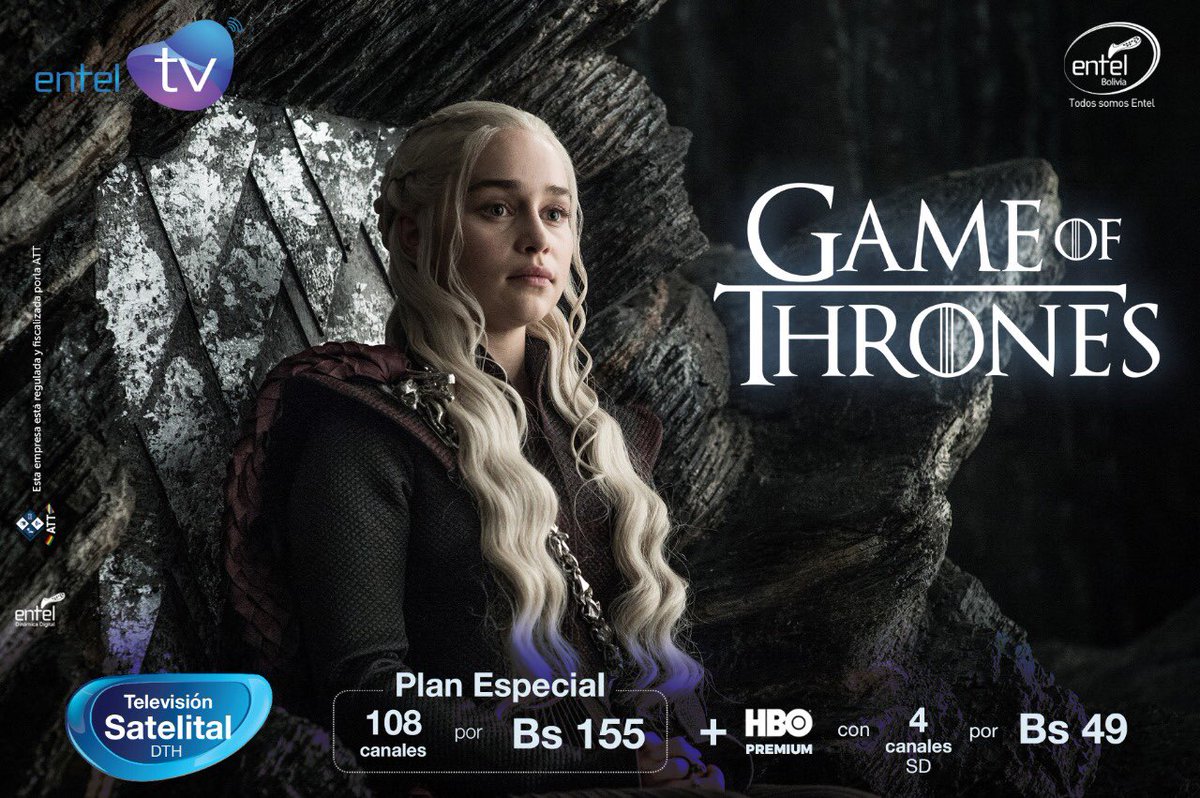 Si ya cuentas con uno de nuestros servicios de televisión (IPTV ó DTH) por tan solo 49 Bs. adquiere los paquetes HBO Premium o HBO Max y no te pierdas la ultima temporada de esta gran serie!!! #GameOfThrones #GOT #JuegoDeTronos #Temporada8 #GOT8 #ForTheThrone #PorElTrono