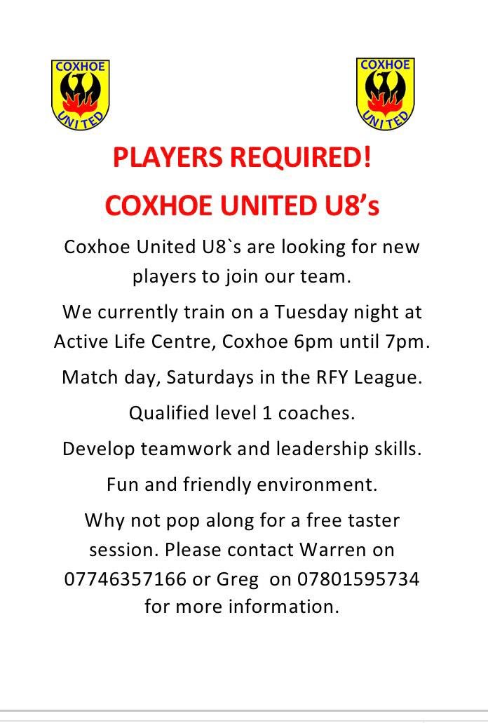 U8’s players wanted.......