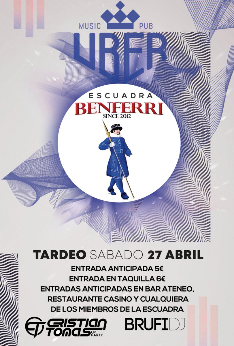 FilaBenferri's tweet photo. Sabemos que tenéis ganas de fiesta. Que véis muy lejana la llegada de las fiestas. Por eso hemos preparado un tardeo con la mejor música y un gran ambiente en Uber. 

No te quedes sin tu entrada.

Escribenos para hacerte con la tuya https://t.co/7rDrunW0cR